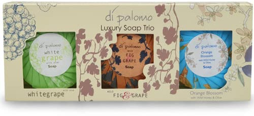Di Palomo Soap Bar Trio Set 3 x 100g – Luxury Moisturising Hand Soap Collection Wild Fig & Grape Orange Blossom White Grape & Aloe Italian Skincare for Women & Men Gentle Ingredients Great Value Gift