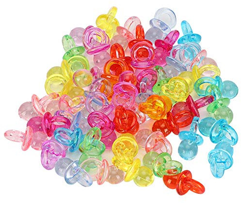100Pcs Mini Schnuller, Acryl bunte Baby Schnuller Spielzeug Baby Taufe Beruhigende Mini Farbe Spielzeug für Baby Geburtstag Dusche Party Dekoration[Transparente Farbmischung]Schnuller