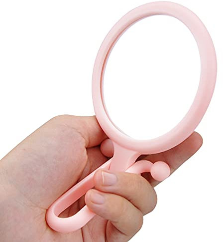 DINGC Handspiegel mit Vergrößerung Spiegel Doppelseitig 5Fach Griff, Hand Schminkspiegel Verstellbar Klappspiegel Klein, Mini Schminkspiegel Benutzt für Verschiedene Details Make-Up (Rosa)