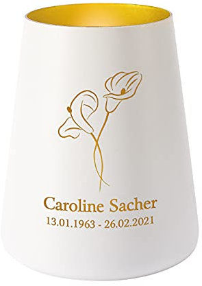 private grief Trauerlicht mit Gravur - Calla - Trauergeschenk mit Namen und Lebensdaten Weiß