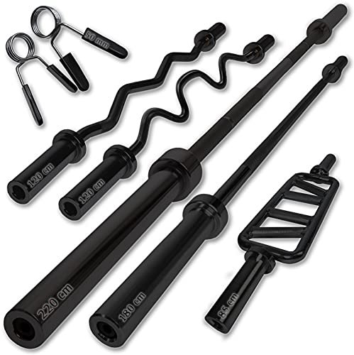 C.P. Sports Olympia Langhantel 220 cm | für Scheiben mit 50 mm Bohrung | Stahl massiv, schwarz | inklusive Federfeststeller | für Bodybuilding, Gewichtheben, Kraftsport, Fitness