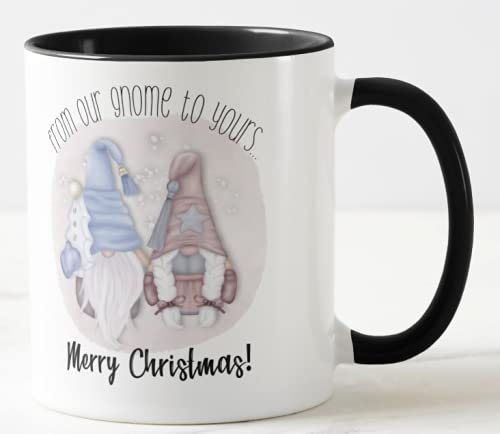 Farbige Tasse mit Weihnachtswichtel, Zwerge, Merry Christmas from Our Gnome to Yours (schwarz)