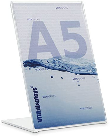DIN A5 Werbeaufsteller als Premium L-Ständer, transparenter, standfester Tischaufsteller als L-Aufsteller aus 3.0 mm original PLEXIGLAS mit Anti-Rutsch-Noppen für einen sicheren Stand