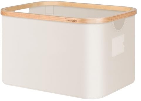 DAKCOS Aufbewahrungskorb Wäschekorb Aufbewahrungsboxen aus Bambus- Stoffboxen Kisten faltbare Körbe; 32L, Beige
