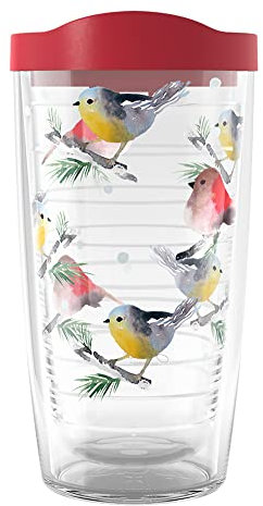 Tervis Made in USA Double Walled Sara B Chickadee Holiday Insulated Tumbler Cup Keeps Drinks Cold & Hot, 16oz, Classic