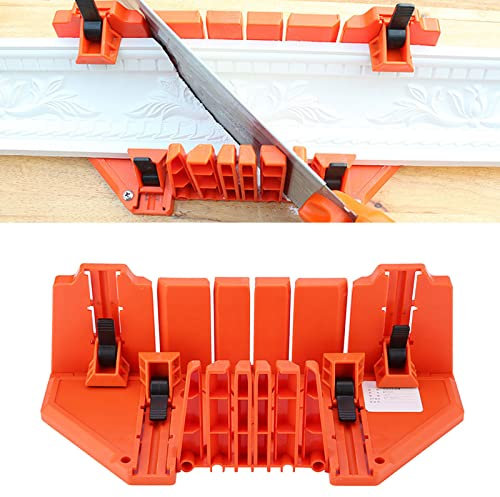 Saw Box Regolabile, Saw Mitre Box, Angolo di Taglio 0° 22,5° 45° 90° Progettato per Lavori di Architettura e Artigiani, Angolo di Taglio da 14 Pollici con Morsetto Scatola di Mitra Rapportatore Gradi