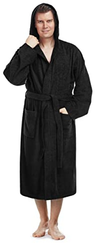 Arus Herren Bademantel mit Kapuze, wadenlang oder knöchellang, 100% Baumwolle (380 g/m²) Frottee OEKO-TEX® Zertifiziert