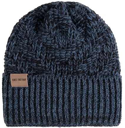 KNIT FACTORY - Sally Mütze - Strickmütze für Damen und Herren - Beanie - Wintermütze mit Wolle - Robusten Look - Hochwertige Qualität - Jeans/Navy
