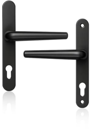 UAP Signature Aluminium Door Handle Black, 243mm Long Backplate, 92PZ Euro Cylinder Lock, 210mm Screw Centres, External Door Handle for uPVC, Composite & Timber Doors