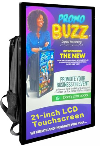 Welaso 21.5 inch LCD Backpack with Custom LCD Screen for Portable Video Advertising Player, 1920 * 1080 Resolution Ratio, Human Walking Backpack Digital Billboard