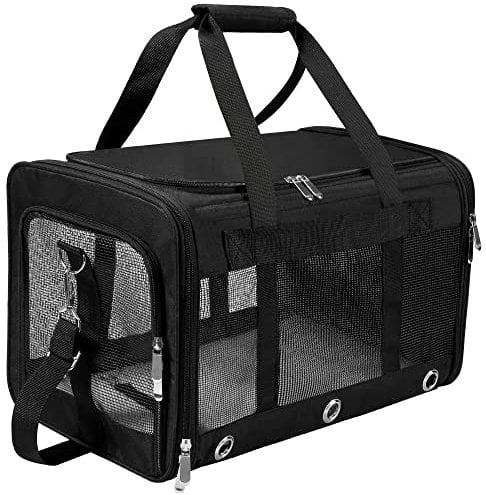 Soft Sided Foldable Cat/Dog/Pet Carrier Bag, Portable Puppy/Pets Travel Carriers For Cats/Dogs With Shoulder Strap & Removable Mat, Durable Cat Basket of 25 lbs - Black, L