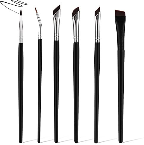 6 pcs Eyeliner Pinceau de Maquillage, Angled Eyeliner Correcteur Plat Mince Pinceau Biseauté Sourcils Courbe Brosse pour Gel Liquide Précision Eyeliner Sourcils Maquillage
