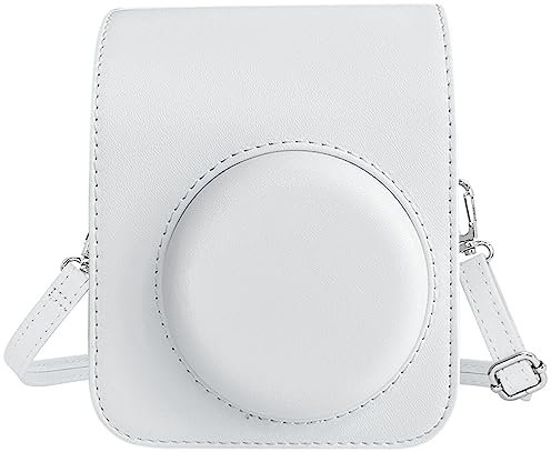 Schutzhülle und Tragbare Tasche für Instax Mini 12 Sofortbildkameras, PU Leder Kameratasche Hülle, Portable Case Abdeckung mit Verstellbarem Gurt und Aufbewahrungstasche Weiß