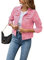 Geagodelia Y2K Veste en jean vintage pour femme Veste courte demi-saison Sweat-shirt avec bouton Y2K Aesthetic Top Printemps Été Automne, Rose, M