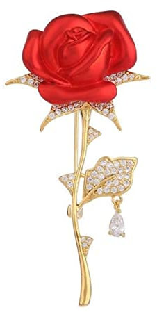 Rhinestone Red Rose Flower Brooch for Women Floral Lapel Pin Wedding Party Badge Wedding Bouquet Brooches Pin for Ladies to Birthday Party