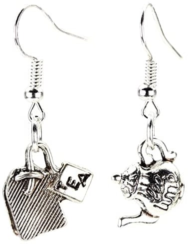 bluebubble TEA TIME Silver Teapot & Tea Bag Dangle Earrings on Gift Card