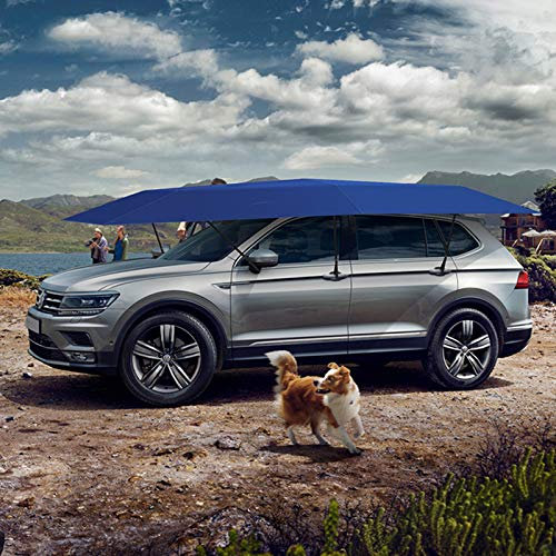 Semi-Automatic Carport Car Tent Automatic, Folding Remote Control Car Umbrella with Removable Charger, Movable Carport Canopy for Outdoor Camping Tent,Blue