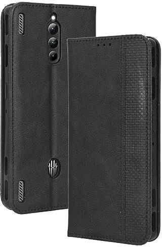EASSGU Funda para Smartphone, Compatible with RedMagic 8S Pro (6.8 Inches) Carcasa con Interruptor Magnético de Cuero PU Flip Folio, [3 Ranuras para Tarjetas] [1 Wallet] Case - Negro