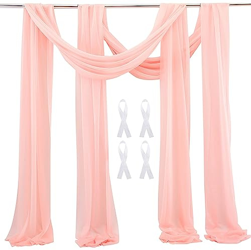 auons Hochzeit Bogen Sheer Vorhänge Hintergrund, 600x75cm Voile Vorhang Chiffon Drapierung, Tüllstoff Vorhänge Arbor Draperie für Hochzeitszeremonie Empfang Party Deckendekor, Light Peach, 2 Panels