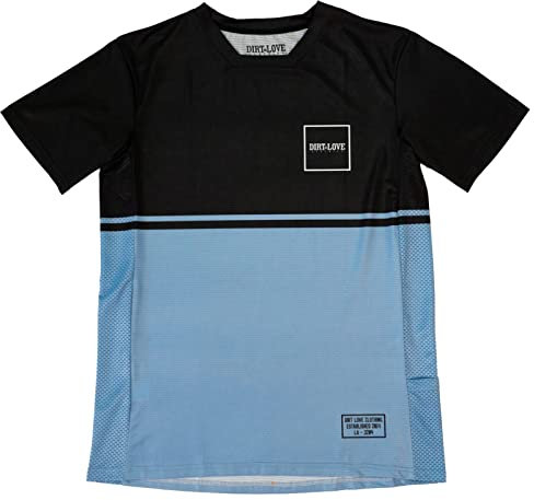 Dirt Love Clothing Unisex Jersey Recyceld Polyester MTB Shirt Split, Blau Schwarz, L, DL100-03