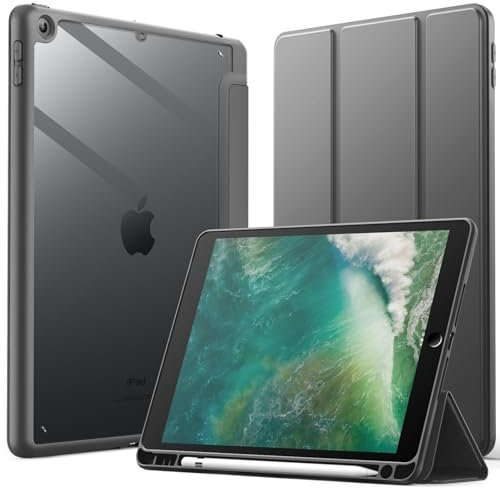 JETech Funda para iPad 9,7 Pulgadas (6.a/5.a Generación, 2018/2017) con Portalápiz, Clara Transparente Carcasa Trasera Slim Soporte Antigolpes Cover Tableta (Gris Espacial)
