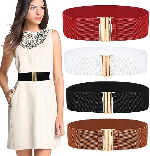 WZYTEU 4er-Pack Taillengürtel Damen, Stretchgürtel mit Metallschnalle, für Damen und Mädchen, 4 Farben