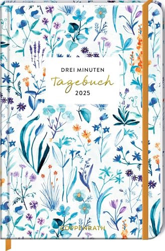 Großer Wochenkalender: 3 Minuten Tagebuch 2025 - Blumen weiß (All about blue): Glücksjournal mit Wochenplaner und Eintragmöglichkeiten. Mit Gummiverschluss und Leseband