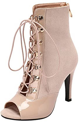 Scarpe con Tacco da Donna Nuovo Modello Moda Tacco Sottile Stivali con Lacci Vuoti Vintage per Il Commercio Estero Sandali Tacco Fucsia (A, 37)