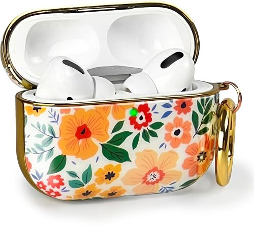 MyGadget Hardcase Hülle [ Blumen Motiv ] kompatibel mit Apple AirPods Pro (2.Gen - 2022) - Qi kompatibel - mit Karabiner - LED Licht sichtbar - Bunt