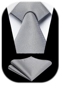 Enlision Herren Krawatten und Einstecktuch Set Hahnentritt Krawatten Klassisch Hochzeit Business Krawatte Schwarz-Weiß