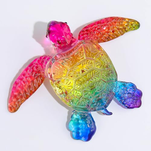 Movdyka Crystal Colorful Sea Turtle Gifts for Women, Tortoise Statue Art Glass Animals Sculpture Collection Figurine Home Decor, Paperweight Birthday Present for Him