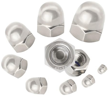 Hutmuttern M6 100 Stück Sechskanthutmuttern hohe Form Kappenmuttern aus nicht rostendem Edelstahl A2 V2A Muttern Schutzkappen für Gewindestangen, Gewindebolzen und Schrauben DIN 986