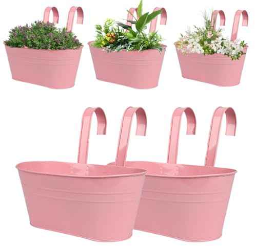 Vasi da fiori in metallo da appendere, per ringhiere, fioriere da esterno, fioriere per ringhiere, fioriera in ferro da appendere con fori di drenaggio e ganci, per giardino, veranda, balcone, patio