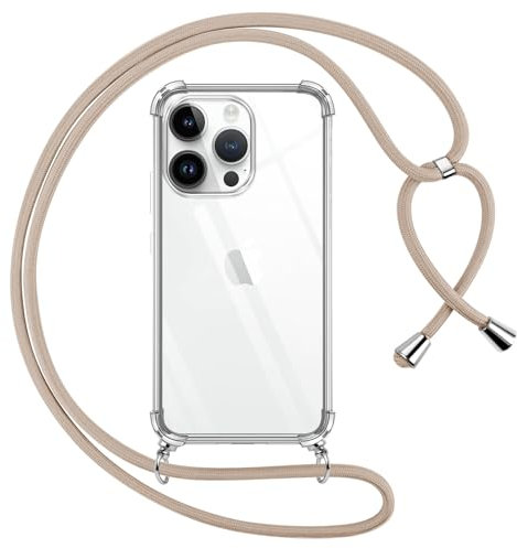 Pnakqil handyband für iPhone 15 Pro Max Hülle mit Band, Transparent Weich Silikon mit Kordel Necklace Schnur Anti-Fall Bumper Schutzhülle Case Kompatibel mit iPhone 15Pro Max 6.7, Khaki
