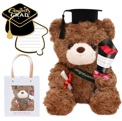 Hpbaggy Teddybär Plüschtier,Examensbär,Teddy Plüschbär mit Diplom und Doktorhut,Bachelor Abschluss Geschenk,Bestandene Prüfung Geschenk
