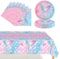 POPOYU 37 Pièces Vaisselle de Sirène en Papier -16x Assiettes en Papier,20 x Serviettes,Nappe,Ensemble de Vaisselle pour Fournitures de Décoration Fille Anniversaire Mariage (16 invités)