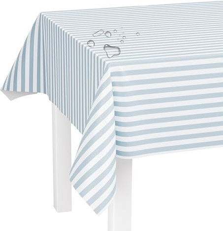LILENO HOME Tischdecke abwaschbar als Meterware 240x140cm (Schnittkante) in Blockstreifen light blue Motiv - Wachstuchtischdecke wasserabweisend ideal als Tischtuch o. Tischläufer für Bierzeltgarnitur