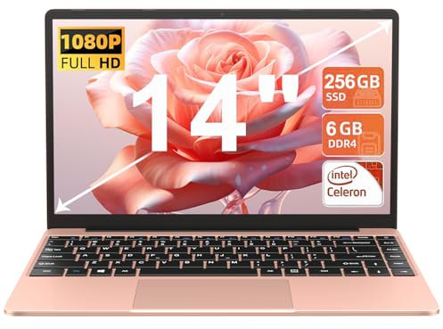 NOTODD Ordinateur Portable 256Go SSD Soutien Extension 1TB Pc Portable 14 Pouces Celeron N4020 Pas Cher FHD 1080 Laptop avec 5G WiFi BT4.2 inclut Souris sans Fil&AZERTY Clavier Couverture-Or