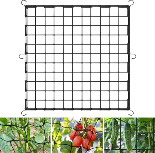 OFFCUP Elastic Trellis Net, 120 * 120cm Garden Netting Mesh with 6 Hooks, Grow Tent Net Ccucumber Trellis Pea Netting for Gardening Indoor Outdoor Plant