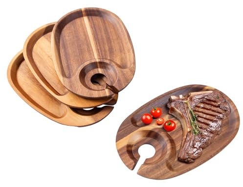 LOCDION Acacia Wine Appetizer Plates, Wooden Cocktail Plates with Wine Glass Holder, Wine Party Appetizer Plates with Glass Holder Small Cheese Charcuterie Board for Housewarming Birthday Party