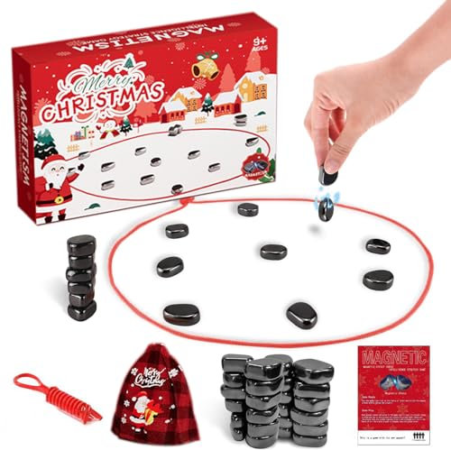 Juego de ajedrez magnético, juego de ajedrez magnético con piedras, juego de imán de Navidad, juego de aprendizaje de lógica, juego de piedra con imán educativo con cuerda, varios jugadores, juego de