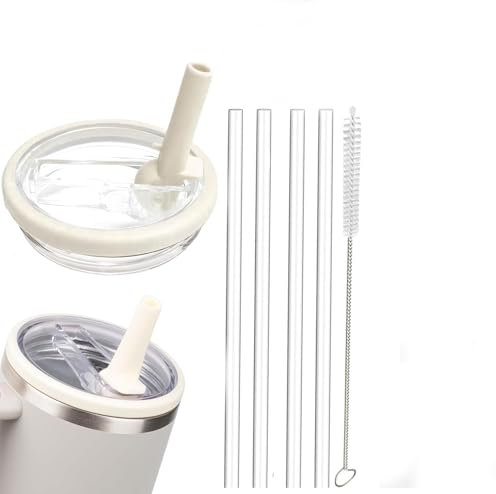 Leak Proof Lid for Stanley Cup,1 Pack 30 oz Tumbler Flip Straw Lid Replacement fit for Stanley Quencher H2.0 0.89L, Not Fit to IceFlow 0.89L,Reusable Lid Sets with 4 Straws and 1 Cleaning Brush