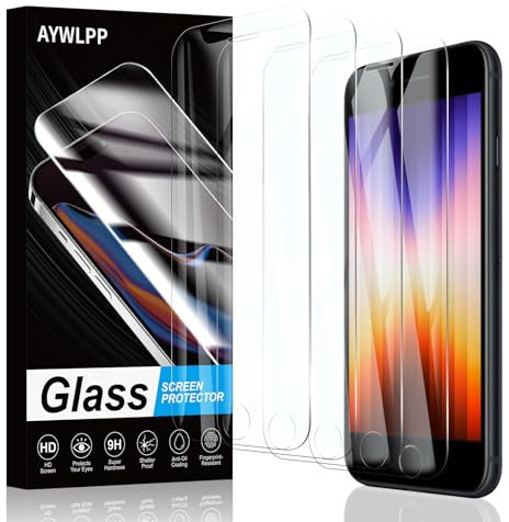 AYWLPP Screen Protector for iPhone 6/6S/7/8/SE3/SE2020/SE2022 Accessories, 4* Tempered Glass Film, Ultra Durable 9H Hardness, Anti-Scratch Protection, Bubble-Free, High Sensitivity, Impact-Resistant