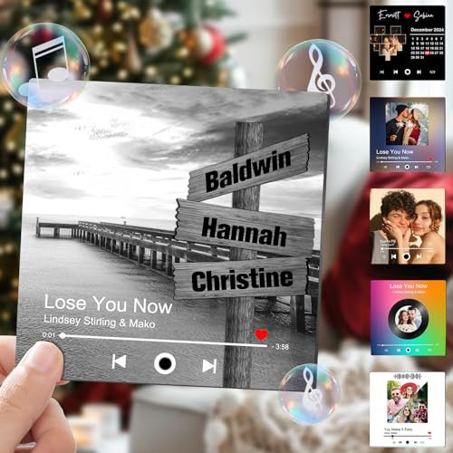 Custom Music Album Fridge Magnet with Photo, Song & Album Cover Personalised Refrigerator Magnets Music Player Plaque Customised Music Fridge Stickers Gifts Christmas Valentine's Day Couples Lovers