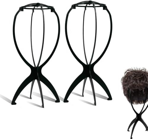 XPEX 2 Stück Perückenständer Perückenkopf wig stand perückenhalter perrückenkopfhalter Perückenkopf ständer Perücke Standplatz Beweglicher Tragbare Falten Plastik Schwarz