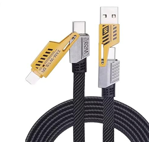 4 in 1 Multi Charging Cable, [6FT/1.2M] 65W Fast Charging Nylon Braided with USB A/USB C to Type C - For iPhone 16/15/14/13/12 Pro Max, Smartphones, Samsung S24/S23/S22 (Black and Yellow, 6FT/1.2M)