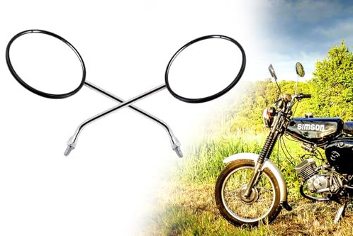 Paar Rückspiegel Ø110mm für Simson KR51/2 S50 S51 SR50 SR80, verchromter Spiegelarm Gewinde M8, Kugelgelenk, Muschelform