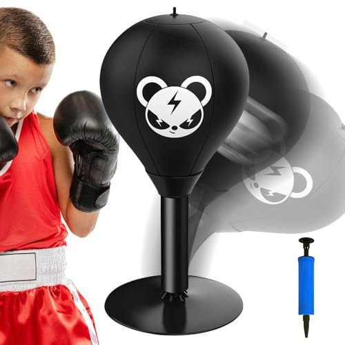 WIYETY Desktop Boxsack Tisch Boxsack mit Starken Saugnäpfen, Stressabbauender Büro Punchingball, Stehpult-Punchball, Lustige Geschenke für Chef Kollegen Freunde(Schwarz, 17.7x40cm)