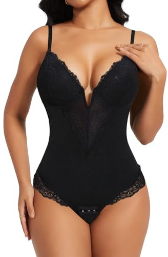 SHAPERIN Body Sculptant Femme Gainant Amincissante Ventre Plat Body String Dentelle Shapewear Bodysuit Tops, Noir-2, XL