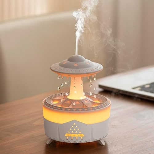 Luftbefeuchter mit Pilzlampe, Luftbefeuchter für Regenwolke, Aroma-Diffusor, Wolke, 7 Farbwechsel-Lichter, kabelloser Diffusor für ätherische Öle (weiß)